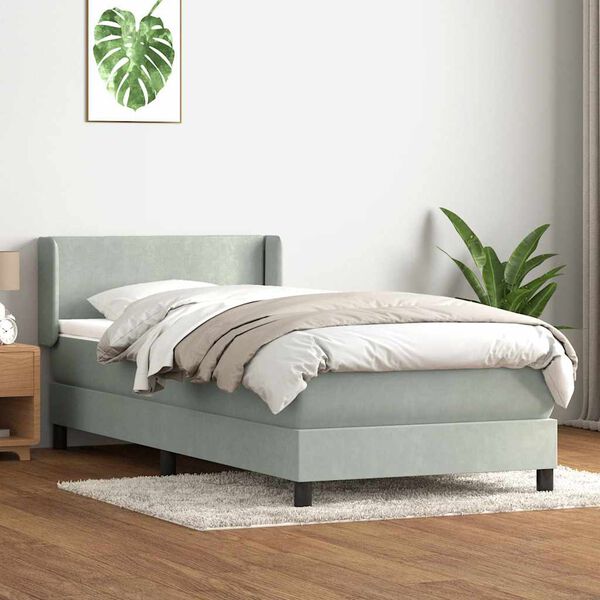 vidaXL Cama com molas/colch&atilde;o cinzento-claro 90x220 cm veludo