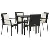 vidaXL 5 pcs conjunto de jantar p/ jardim c/ almofad&otilde;es vime PE preto
