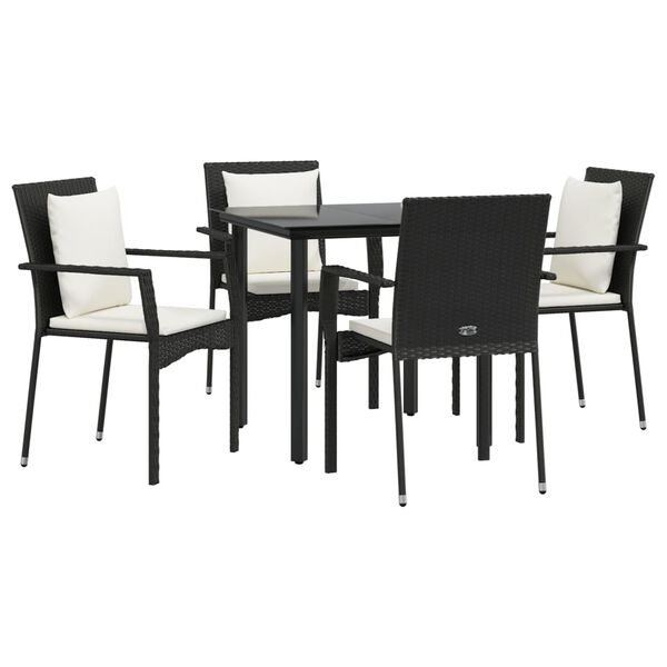 vidaXL 5 pcs conjunto de jantar p/ jardim c/ almofad&otilde;es vime PE preto