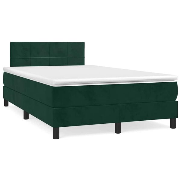 vidaXL Cama box spring com colch&atilde;o e luzes LED veludo verde-escuro