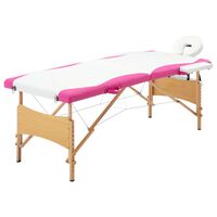 vidaXL Mesa de massagens dobrável 2 zonas madeira branco e rosa