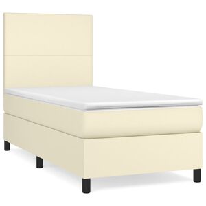vidaXL Cama com molas/colch&atilde;o 100x200 cm couro artificial cor creme