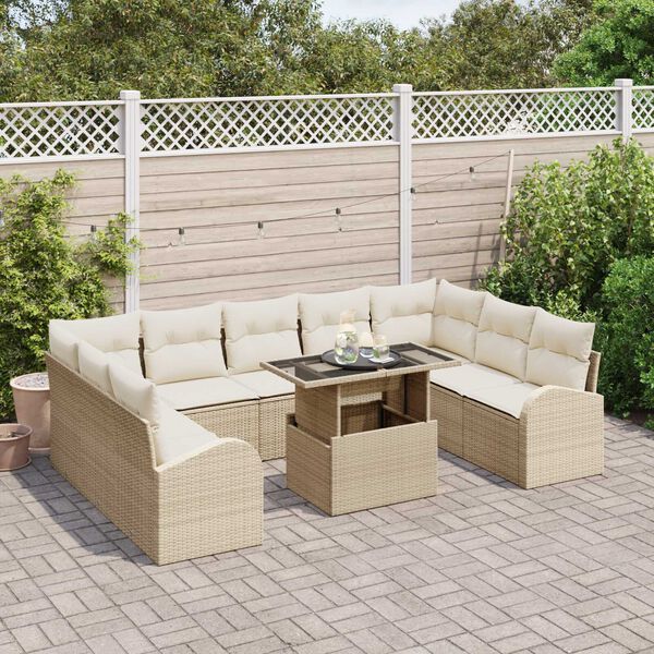 vidaXL Conjunto de Sof&aacute; de Jardim 10 pcs Bege Rattan Sint&eacute;tico