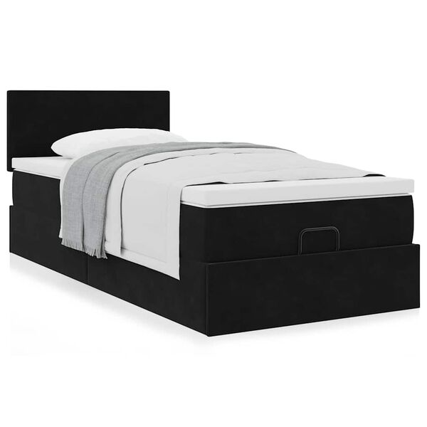 Estrutura de cama otomana vidaXL com colch&atilde;o preto 100x200cm Veludo