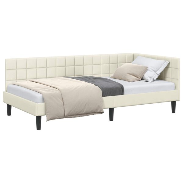 vidaXL Estrutura de Cama de Canto Creme 90 cm x 200 cm Veludo