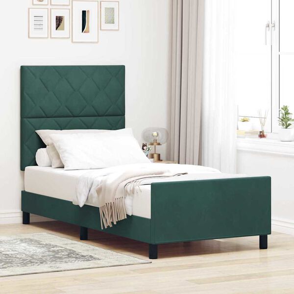 vidaXL Cama Box com cabeceira Verde Escuro 90 x 200 cm Veludo