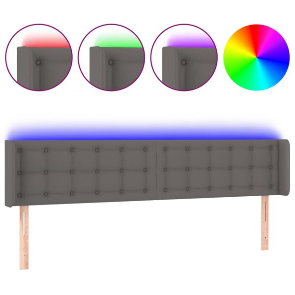 vidaXL Cabeceira cama c/ LED 203x16x78/88 cm couro artificial cinzento