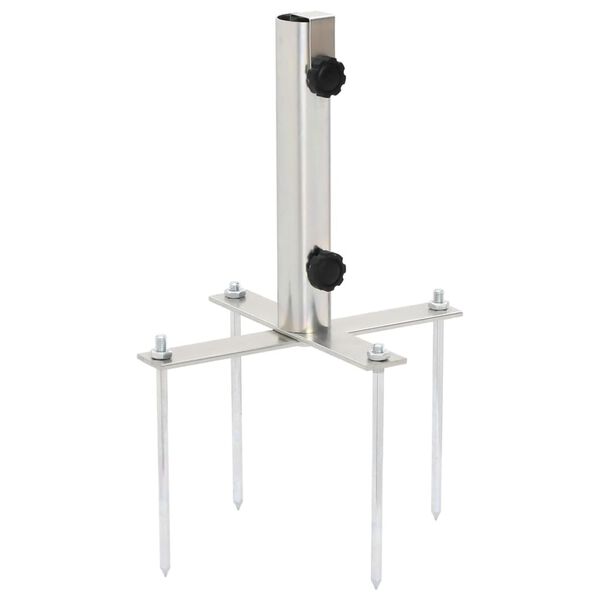 vidaXL Base de guarda-sol c/ estacas p/ poste &Oslash;32/38 mm a&ccedil;o prateado