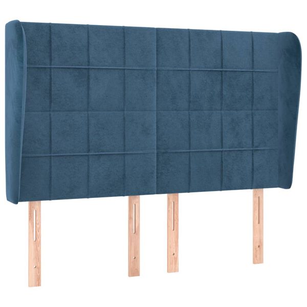 vidaXL Cabeceira cama c/ abas veludo 147x23x118/128 cm azul-escuro