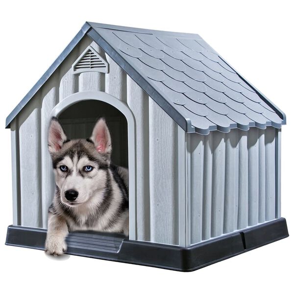 vidaXL Casota para cão 92x87x91 cm plástico cinzento