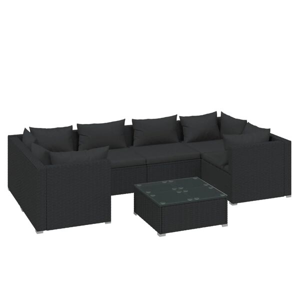 vidaXL 7 pcs conjunto lounge de jardim c/ almofad&otilde;es vime PE preto
