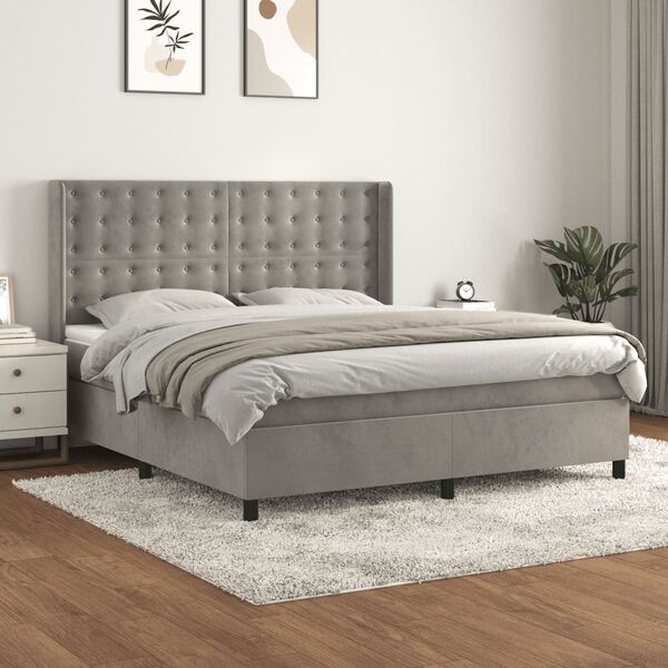 vidaXL Cama com molas/colch&atilde;o 160x200 cm veludo cinzento-claro