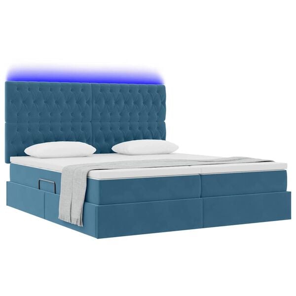 vidaXL Cama com luzes de tira LED Azul Escuro 180 x 200 cm Veludo