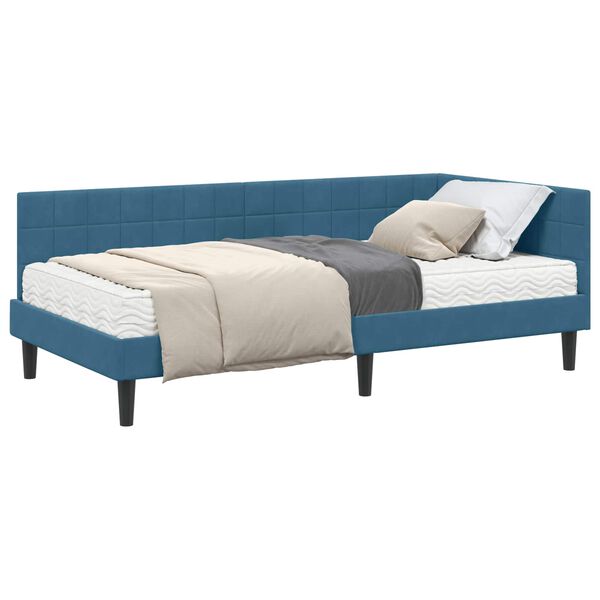 vidaXL Estrutura de Cama de Canto com Colch&atilde;o Manual 2 pcs Azul Veludo