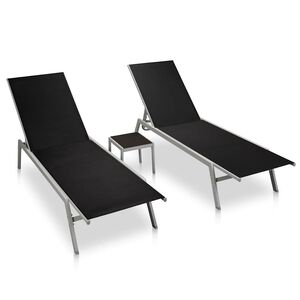 vidaXL Espregui&ccedil;adeiras com mesa 2 pcs a&ccedil;o e textilene preto