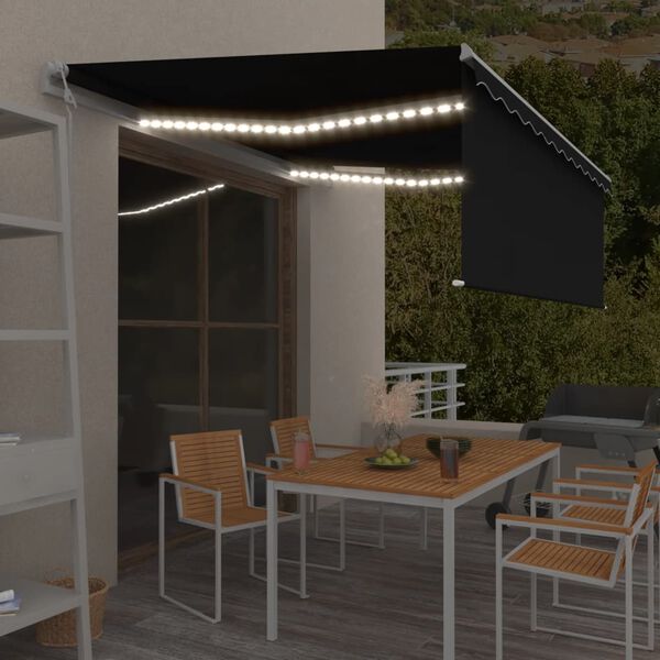 vidaXL Toldo autom&aacute;tico c/ estore/LED/sensor de vento 4x3 m antracite