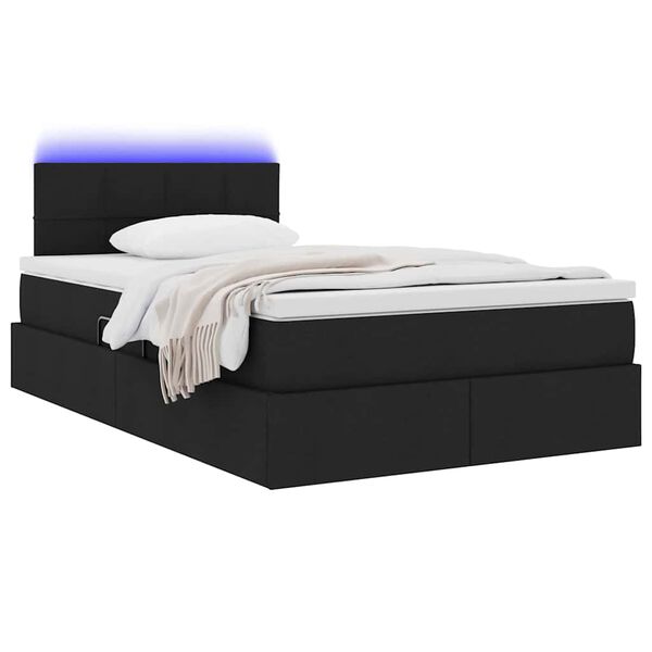 vidaXL Cama com arruma&ccedil;&atilde;o e LED com colch&atilde;o Preto 120 x 190 cm tecido