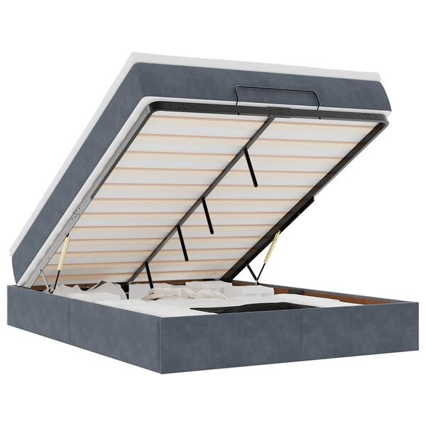 vidaXL Estrutura de cama otomana com colch&atilde;o 140x200cm cinzento escuro