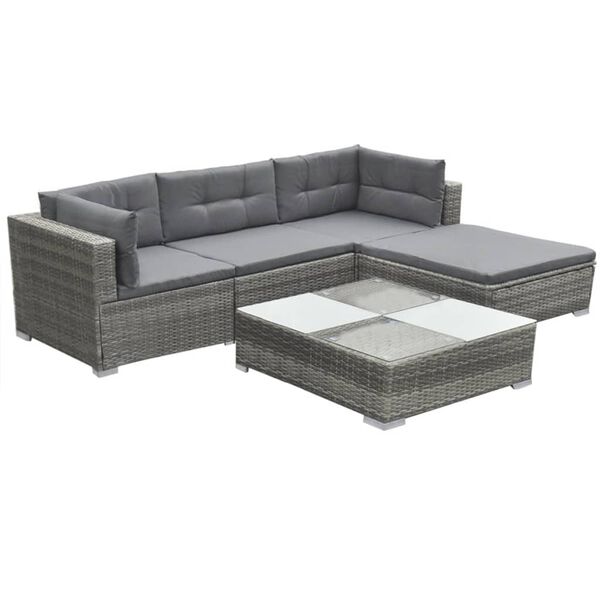 vidaXL 5 pcs conjunto lounge de jardim c/ almofadões vime PE cinzento
