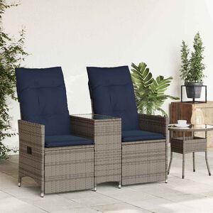vidaXL Sof&aacute; de jardim reclin&aacute;vel de 2 lugares com Mesa em vime sint&eacute;tico cinza