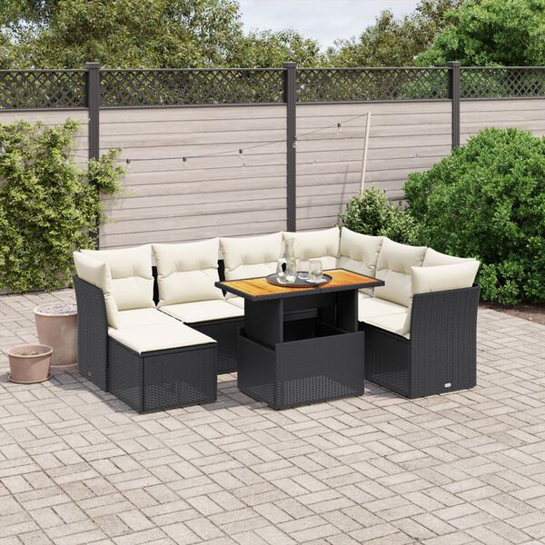 vidaXL 8 pcs conjunto sof&aacute;s de jardim com almofad&otilde;es vime PE preto