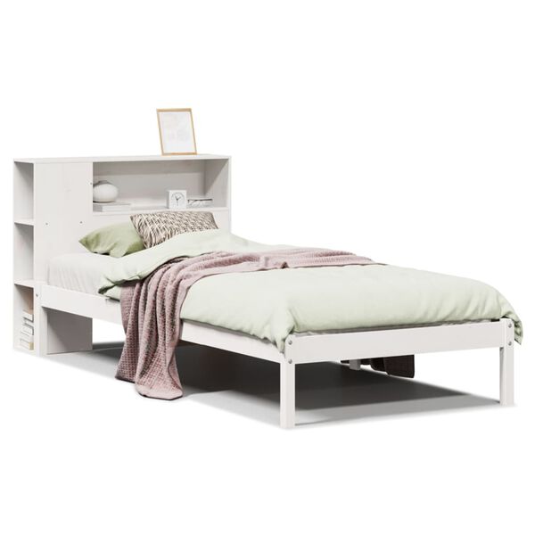 vidaXL Cama com estante sem colchão 90x190 cm pinho maciço branco