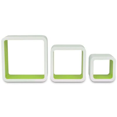 Conjunto 3 prateleiras/cubos de parede, MDF, branco-verde