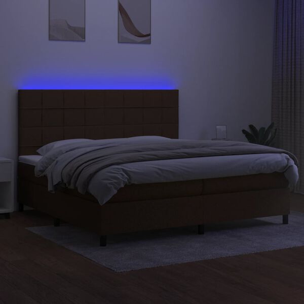 vidaXL Cama box spring c/ colch&atilde;o/LED 200x200cm tecido castanho-escuro
