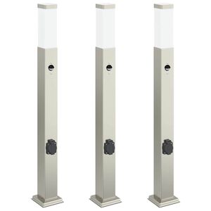 vidaXL Lumin&aacute;rias de balizamento com sensor e tomada, 3 pe&ccedil;as, 80 cm, a&ccedil;o inoxid&aacute;vel, IP44