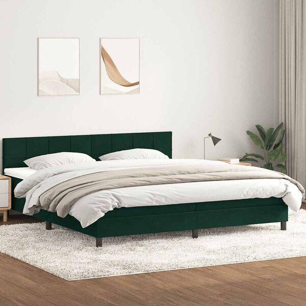vidaXL Cama com molas/colch&atilde;o 180x220 cm veludo verde-escuro