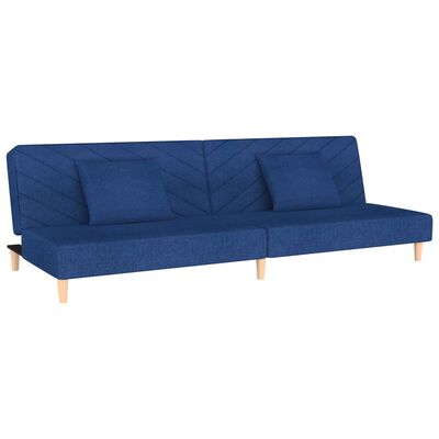 vidaXL Sofá-cama 2 lugares com duas almofadas tecido azul