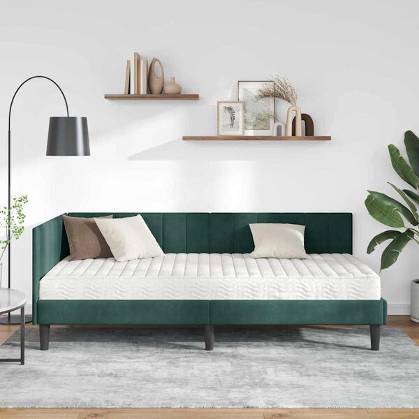 vidaXL Estrutura de Cama de Canto com Colch&atilde;o 2 pcs Verde Veludo