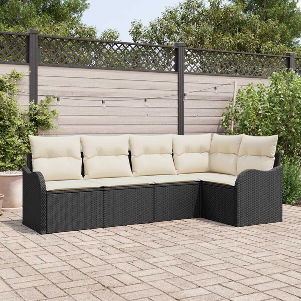 vidaXL Conjunto de Sofá de Jardim 5 pcs Preto vime PE