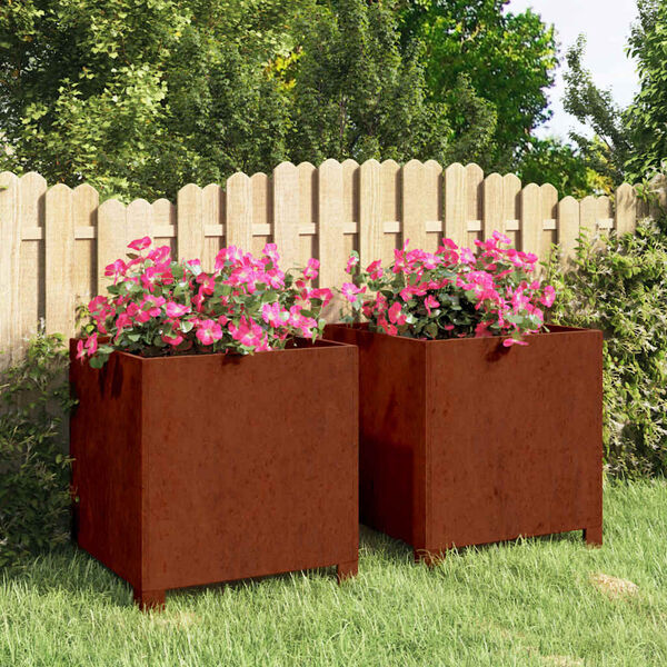 vidaXL Vasos/floreira c/ pernas 2pcs 40x40x40cm a&ccedil;o corten enferrujado