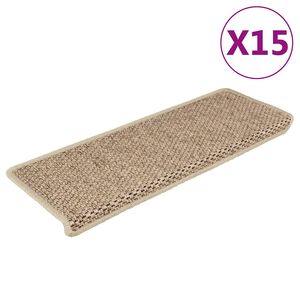 vidaXL Tapetes escada adesivos aspeto sisal 15pcs 65x21x4cm cor areia
