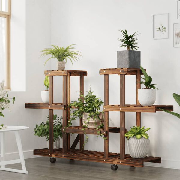 vidaXL Suporte de plantas com rodas 110x25x78 cm abeto maciço