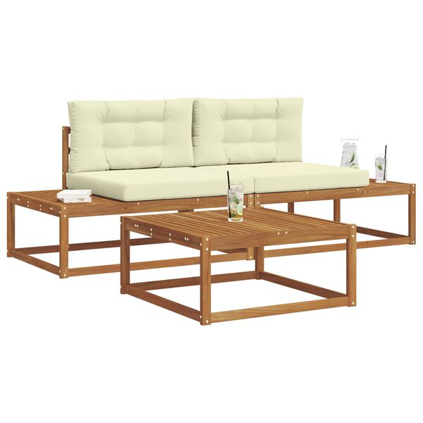 vidaXL Conjunto de Sof&aacute;s para Exterior 3 Pe&ccedil;a Natural e Creme