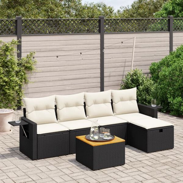 vidaXL 6 pcs conjunto sof&aacute;s de jardim c/ almofad&otilde;es vime PE preto