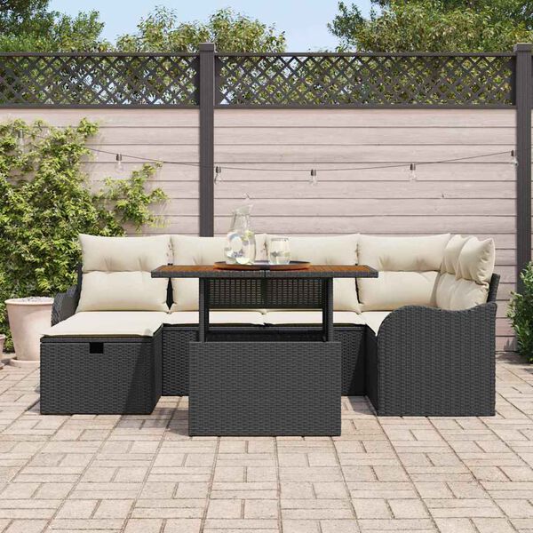 vidaXL Conjunto de Sof&aacute; de Jardim 7 pcs Preto vime PE