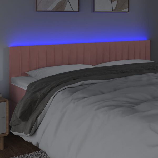 vidaXL Cabeceira de cama c/ luzes LED veludo 180x5x78/88 cm rosa