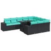 vidaXL 11 pcs conjunto sof&aacute;s jardim c/ almofad&otilde;es vime PE/ac&aacute;cia preto
