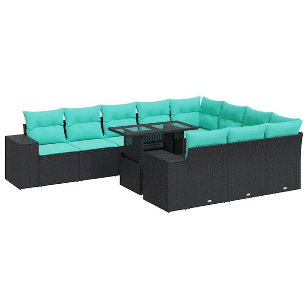 vidaXL 11 pcs conjunto sof&aacute;s jardim c/ almofad&otilde;es vime PE/ac&aacute;cia preto