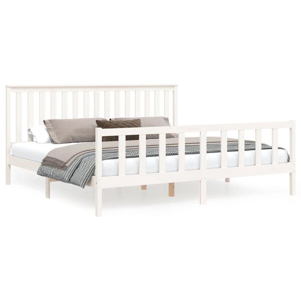 vidaXL Estrutura de cama c/ cabeceira 180x200 cm pinho maci&ccedil;o branco