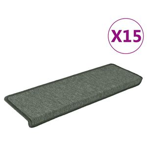 vidaXL Tapetes de escada 15 pe&ccedil;as 65x21x4 cm verde escuro com borda retangular