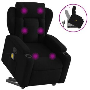 vidaXL Poltrona de massagens reclin&aacute;vel elevat&oacute;ria tecido preto