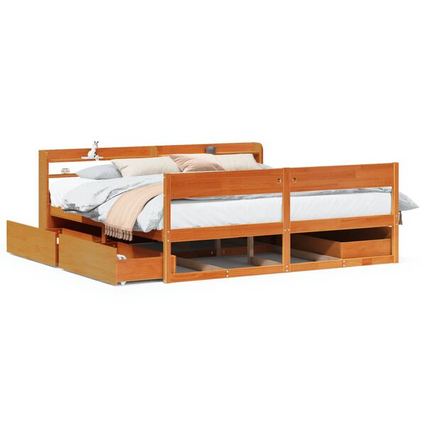 vidaXL Cama sem colch&atilde;o 180x200 cm pinho maci&ccedil;o castanho-mel