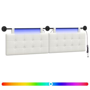 vidaXL Cabeceira suspensa Com luz LED Branco Couro Sint&eacute;tico