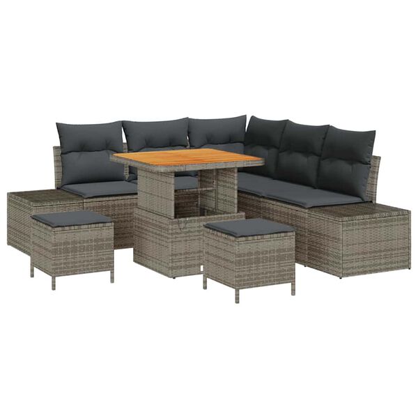 vidaXL Conjunto de Sof&aacute; de Jardim 8 pcs Cinzeto Rattan Sint&eacute;tico