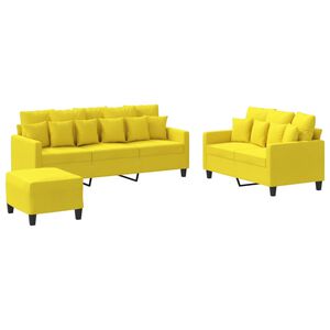 vidaXL 3 pcs conjunto de sof&aacute;s com almofad&otilde;es tecido amarelo-claro