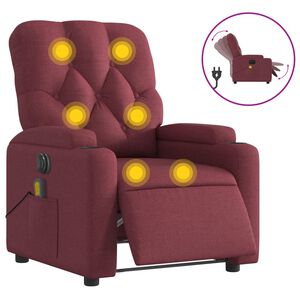 vidaXL Poltrona reclin&aacute;vel de massagens el&eacute;trica tecido vermelho tinto